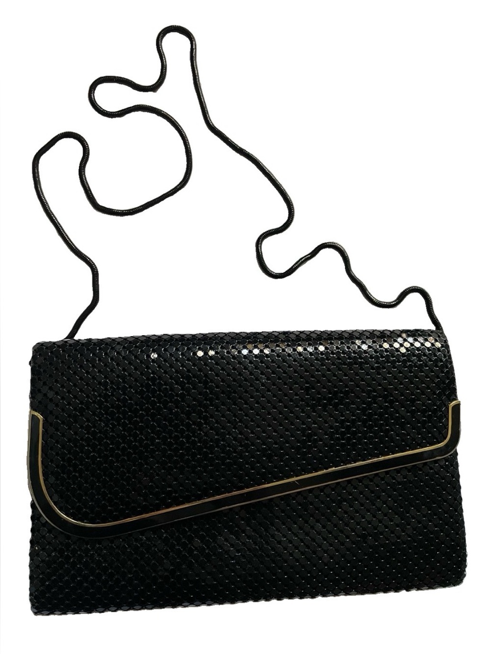 VINTAGE 80’s Black & Gold Mesh CHAINMAIL Evening BAG
